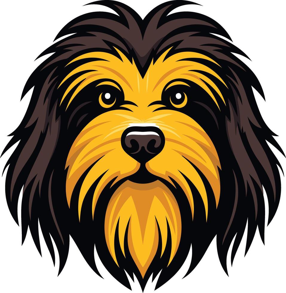 A dog head with long hair and a black and yellow color vector