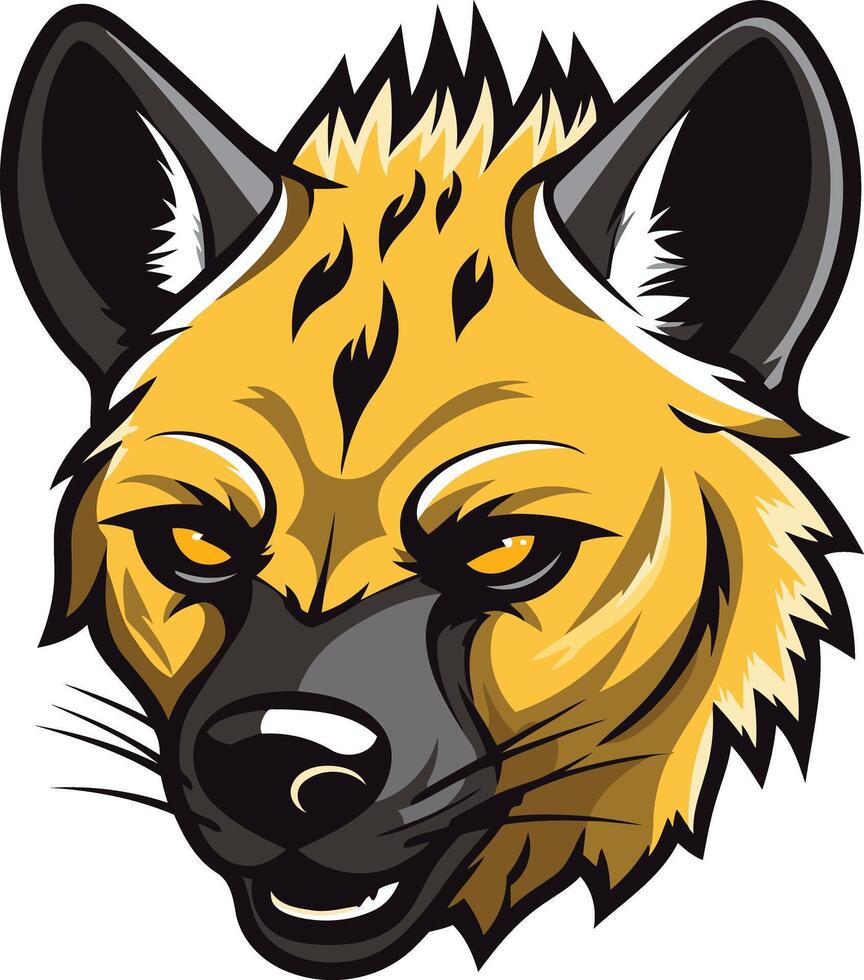 A yellow and black hyena head with a big black nose vector