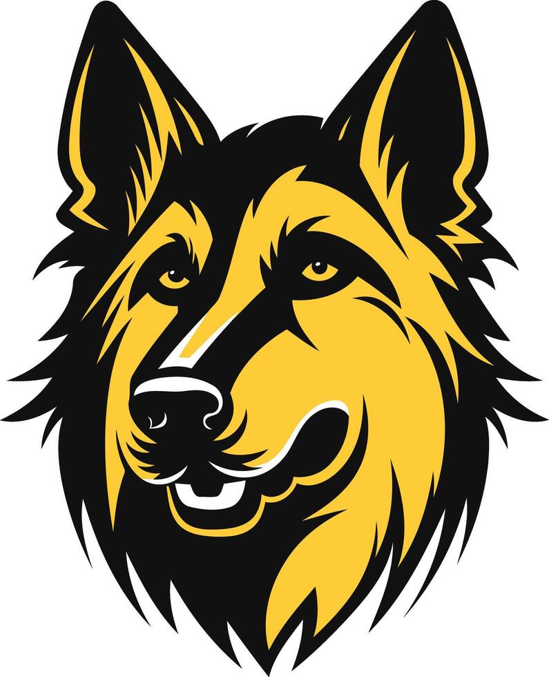 The german shepherd head is shown in black and yellow vector