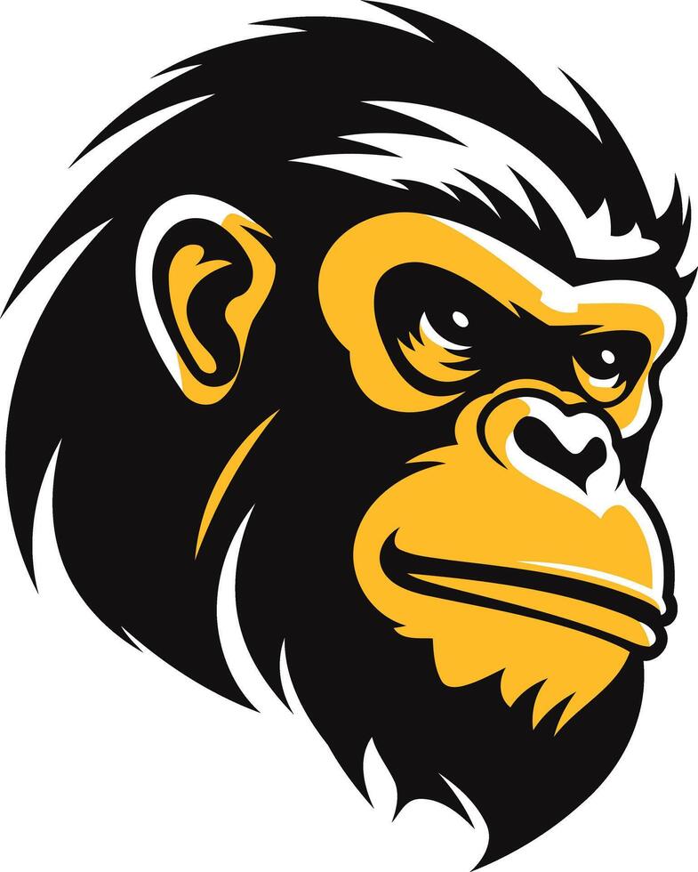 The head of a monkey is shown in a black and yellow color scheme vector