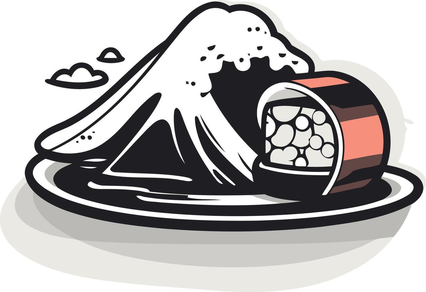 Sushi roll with mountain in background vector