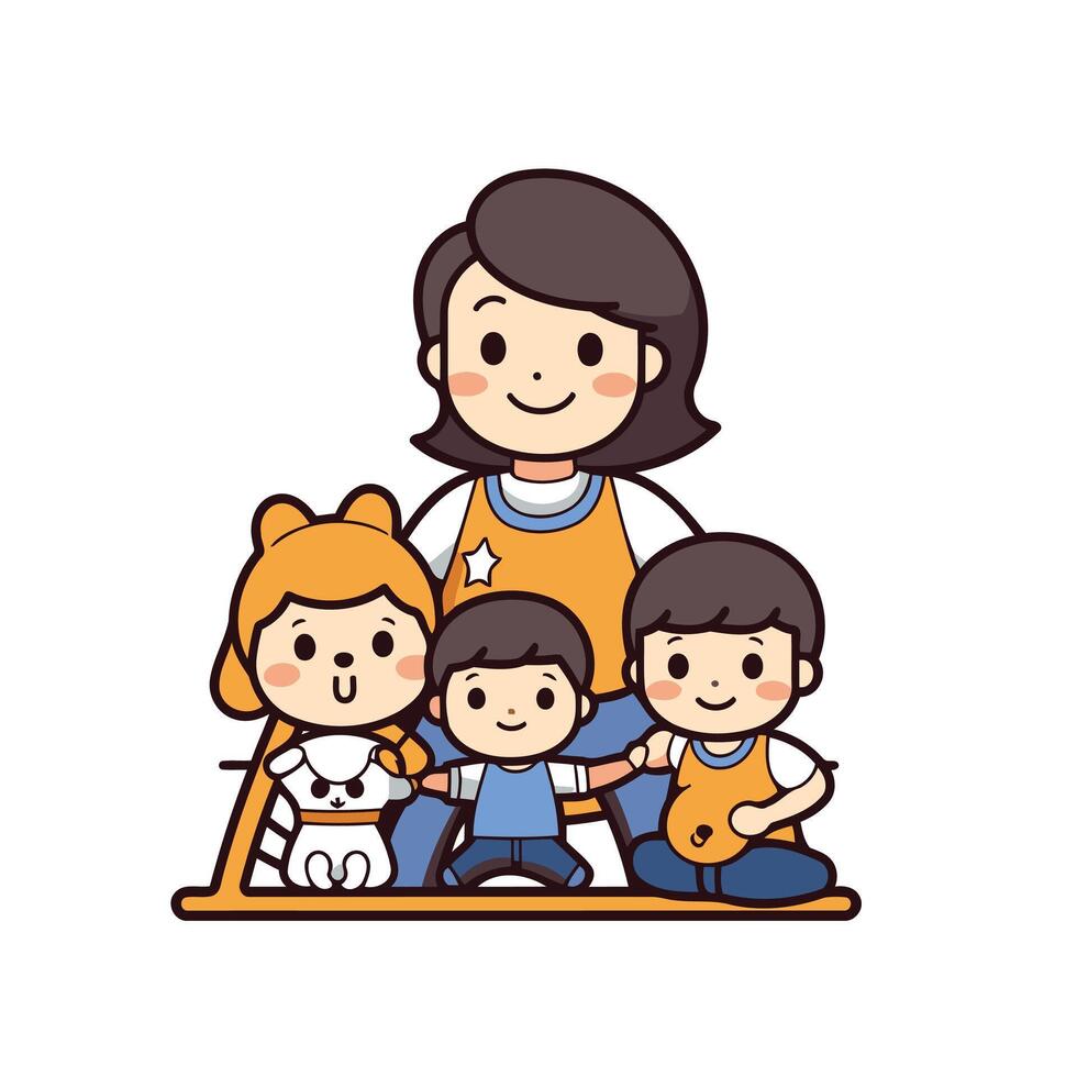 A cartoon family with two children and a dog vector