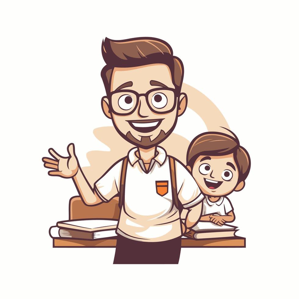 A cartoon teacher with a student vector
