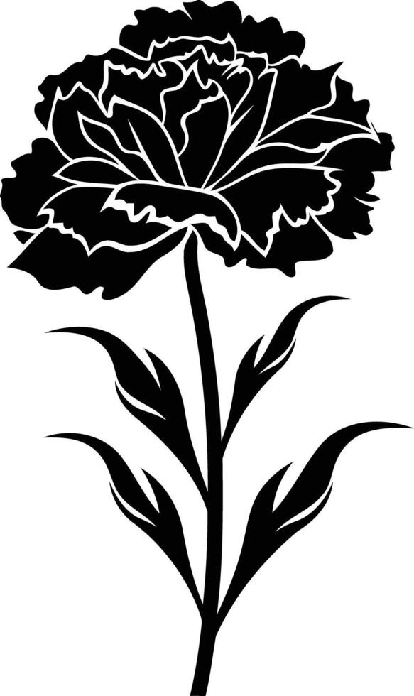 A black and white flower with leaves vector