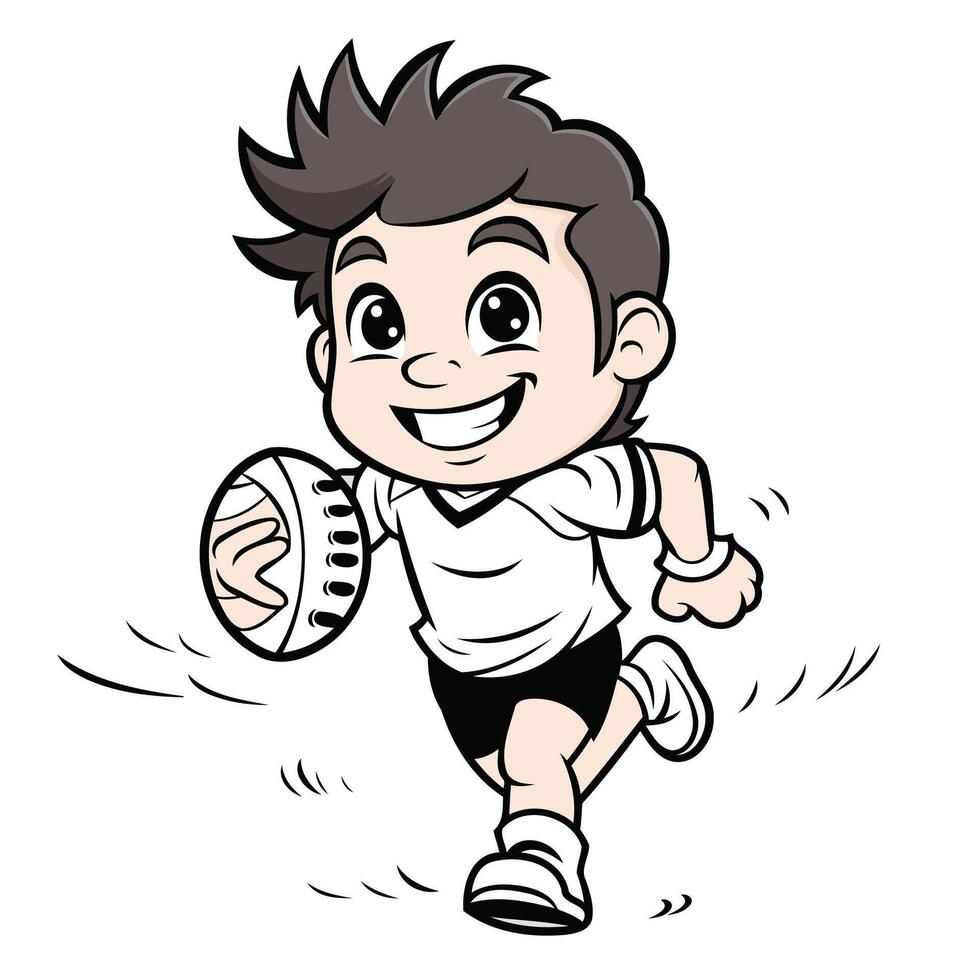 A cartoon boy running with a rugby ball vector