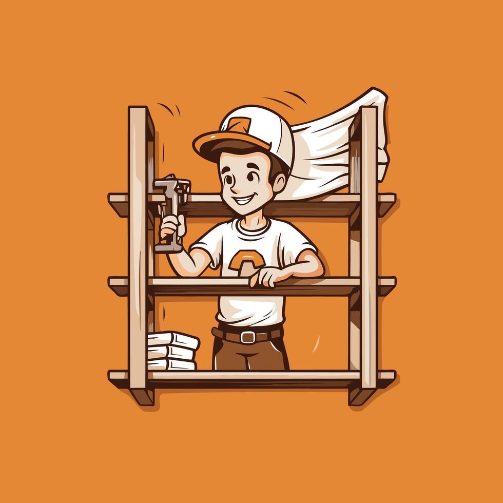 A cartoon man holding a hammer and a towel vector