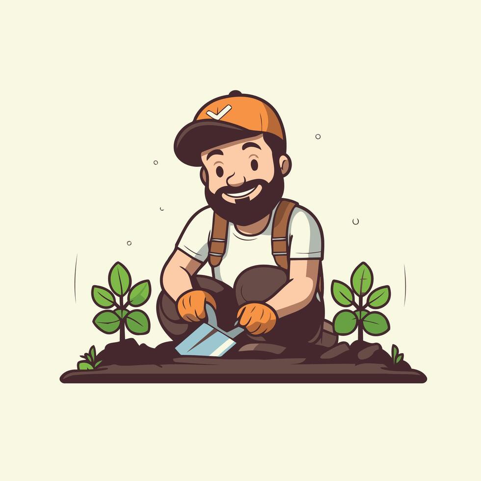 A man with a beard and hat is sitting in the garden vector