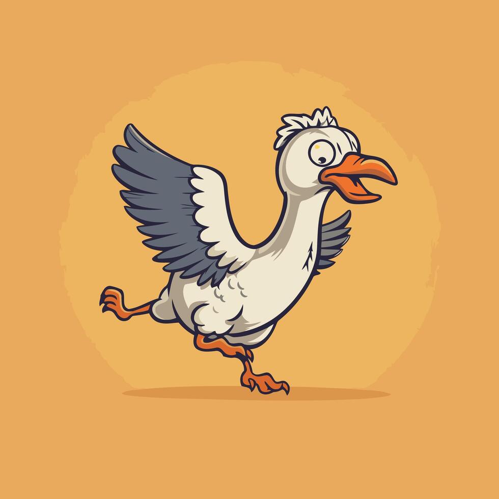 Cartoon goose running with wings spread out vector