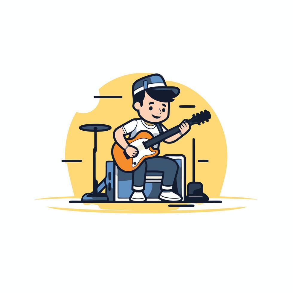 A man playing guitar on a stage vector