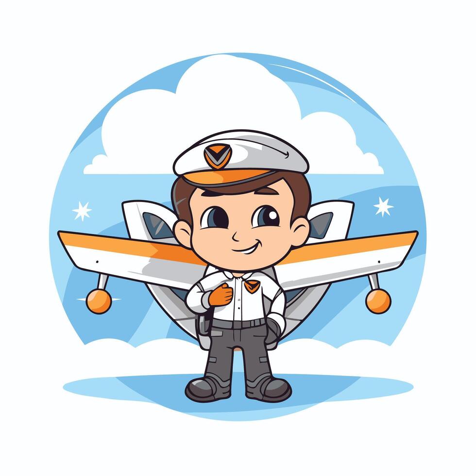 A cartoon character with an airplane and a pilot vector