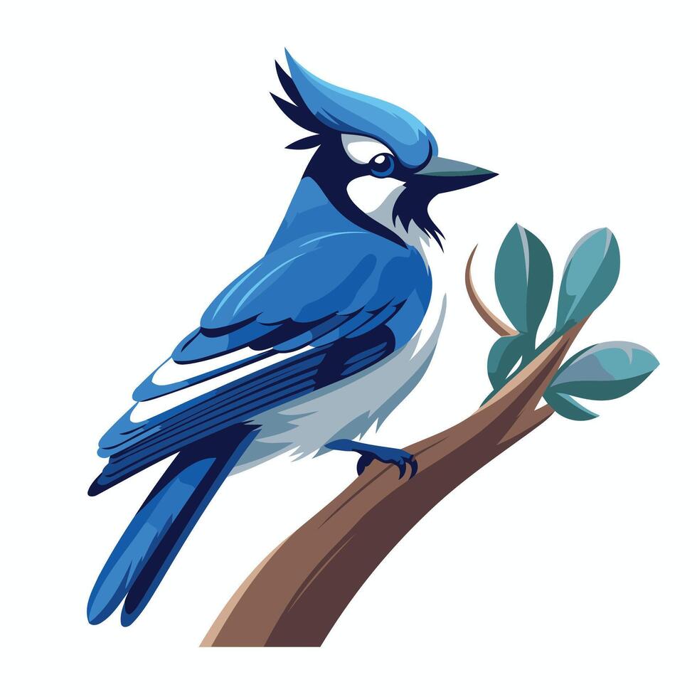 Blue jay bird on a branch illustration vector