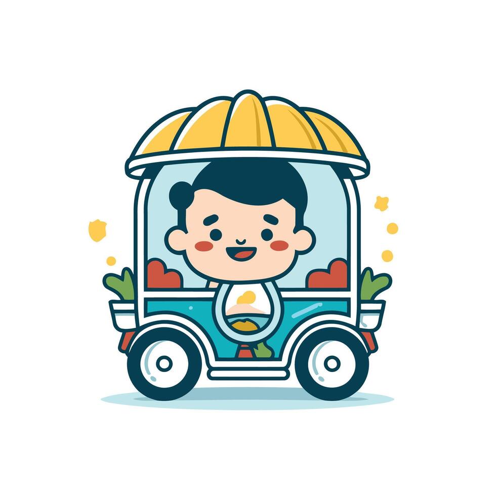 A cartoon character driving a tuk tuk vector
