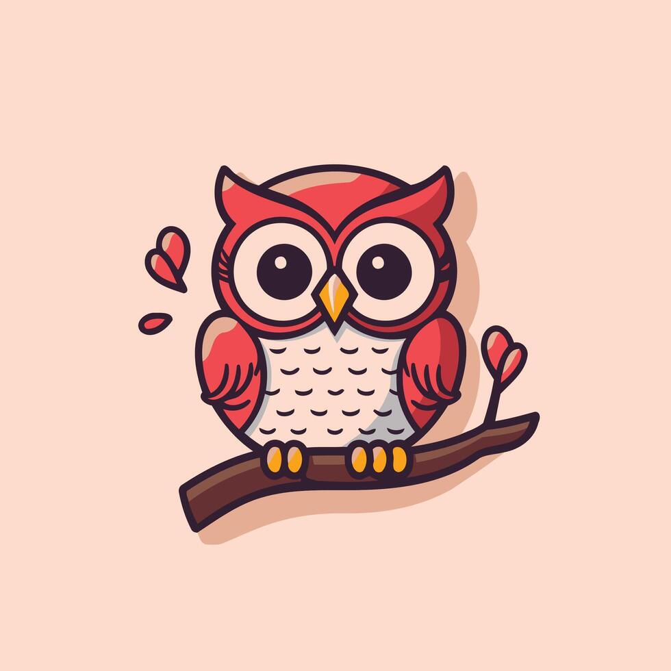 An owl sitting on a branch with hearts vector