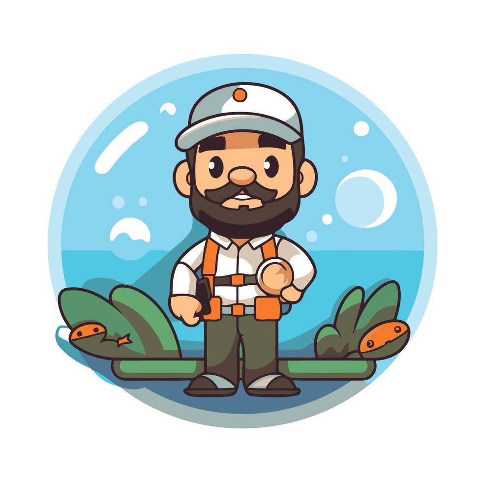 A cartoon fisherman with a beard and hat vector