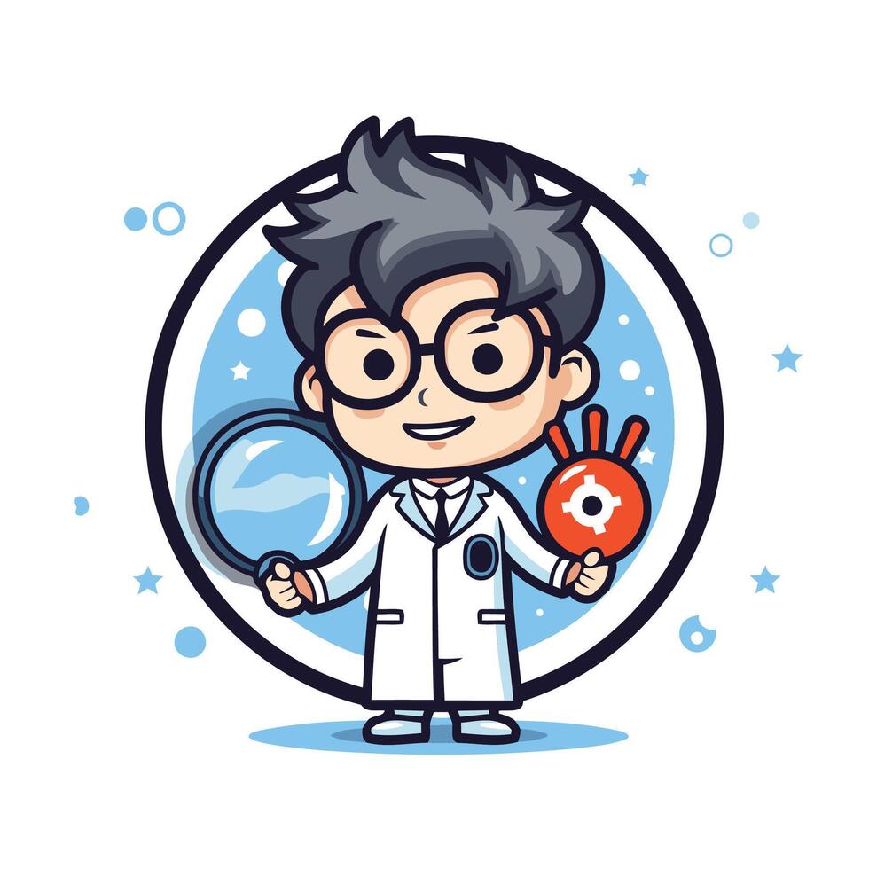 A cartoon doctor holding a magnifying glass vector