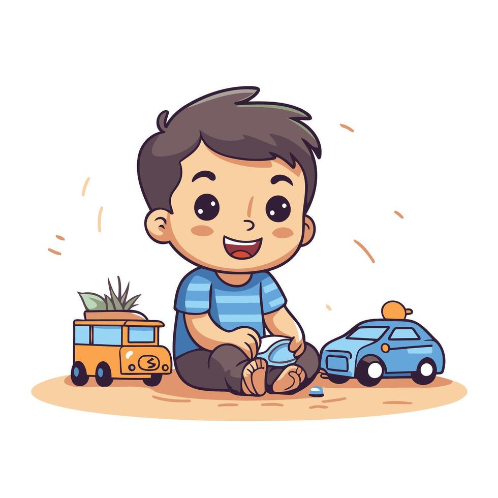 A boy playing with toys in the sand vector