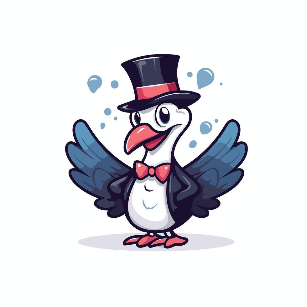 A cartoon penguin wearing a top hat and bow tie vector