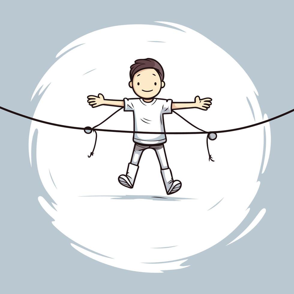 Cartoon illustration of a boy on a tightrope vector
