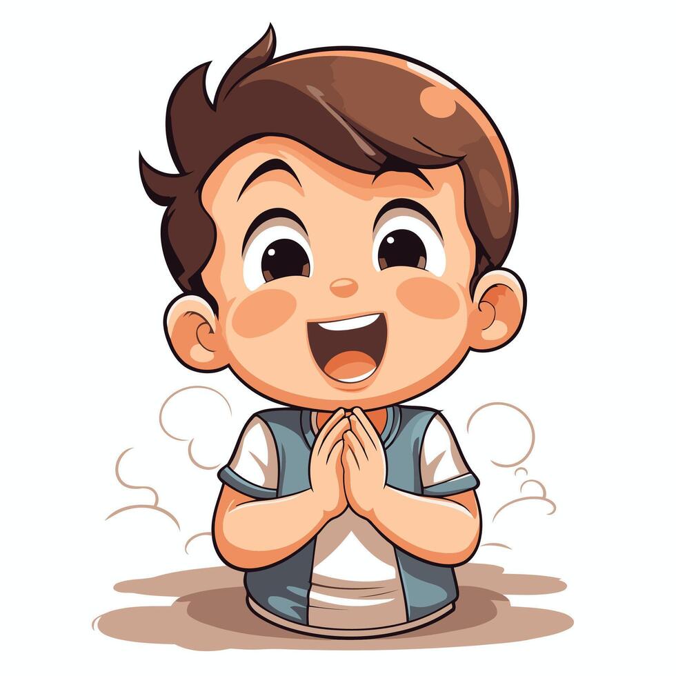 Cartoon boy praying with hands closed vector