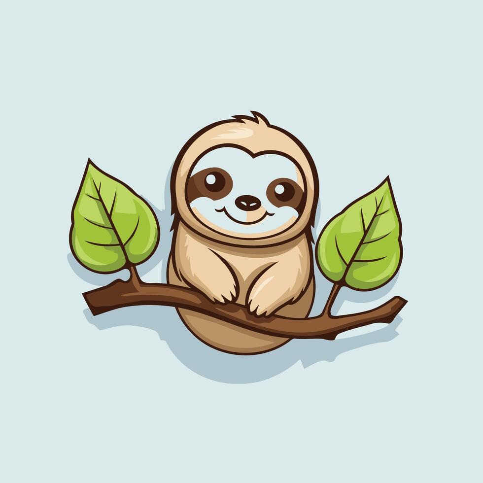 A cartoon slotty sitting on a branch with leaves vector
