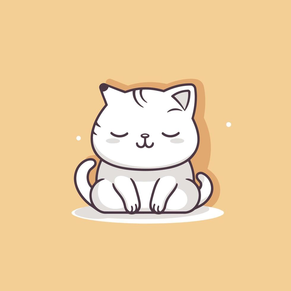 A cartoon cat sitting on the ground with its eyes closed vector