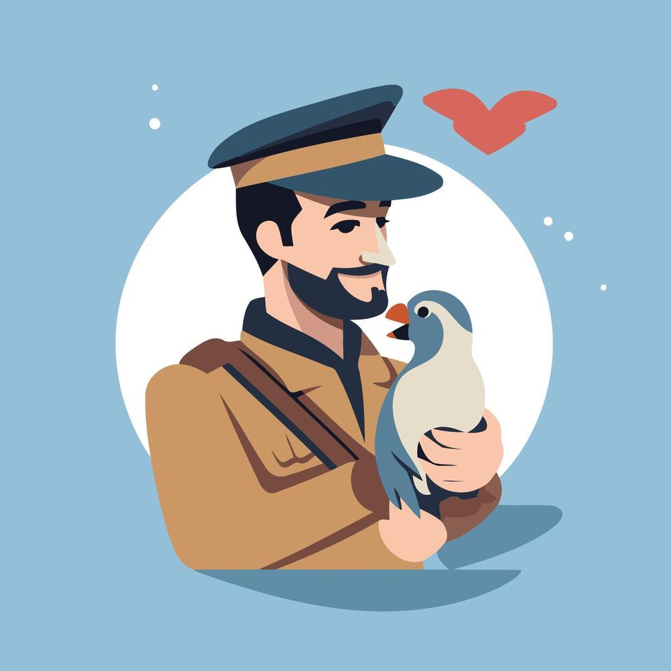 A man in uniform holding a bird vector