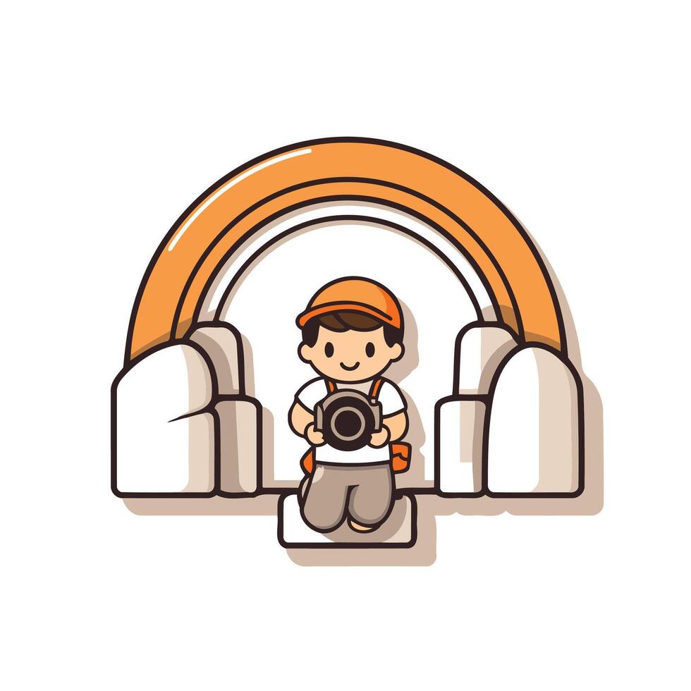 A man with a camera in front of a rainbow vector