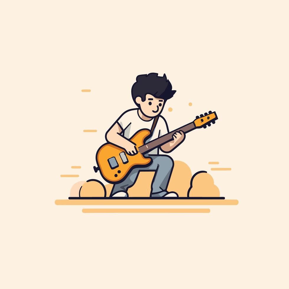 A man playing guitar on a rock vector