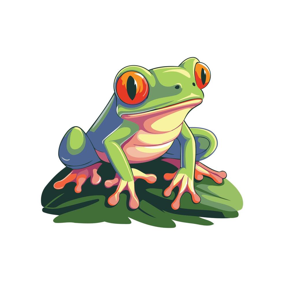 A cartoon frog sitting on a green leaf vector