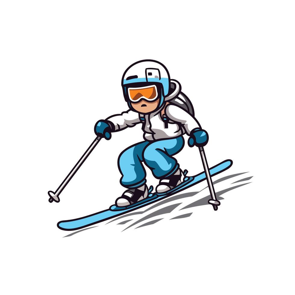 A cartoon skier is going down a slope vector