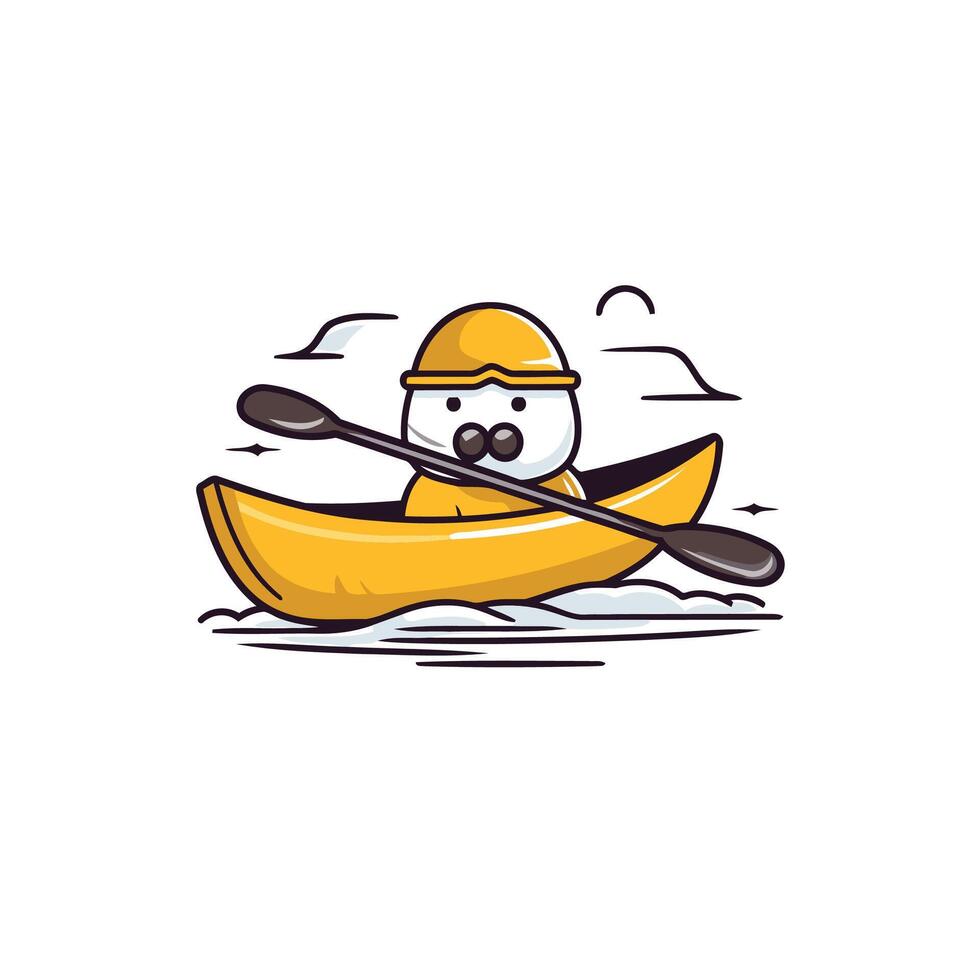 A cartoon man in a yellow kayak vector