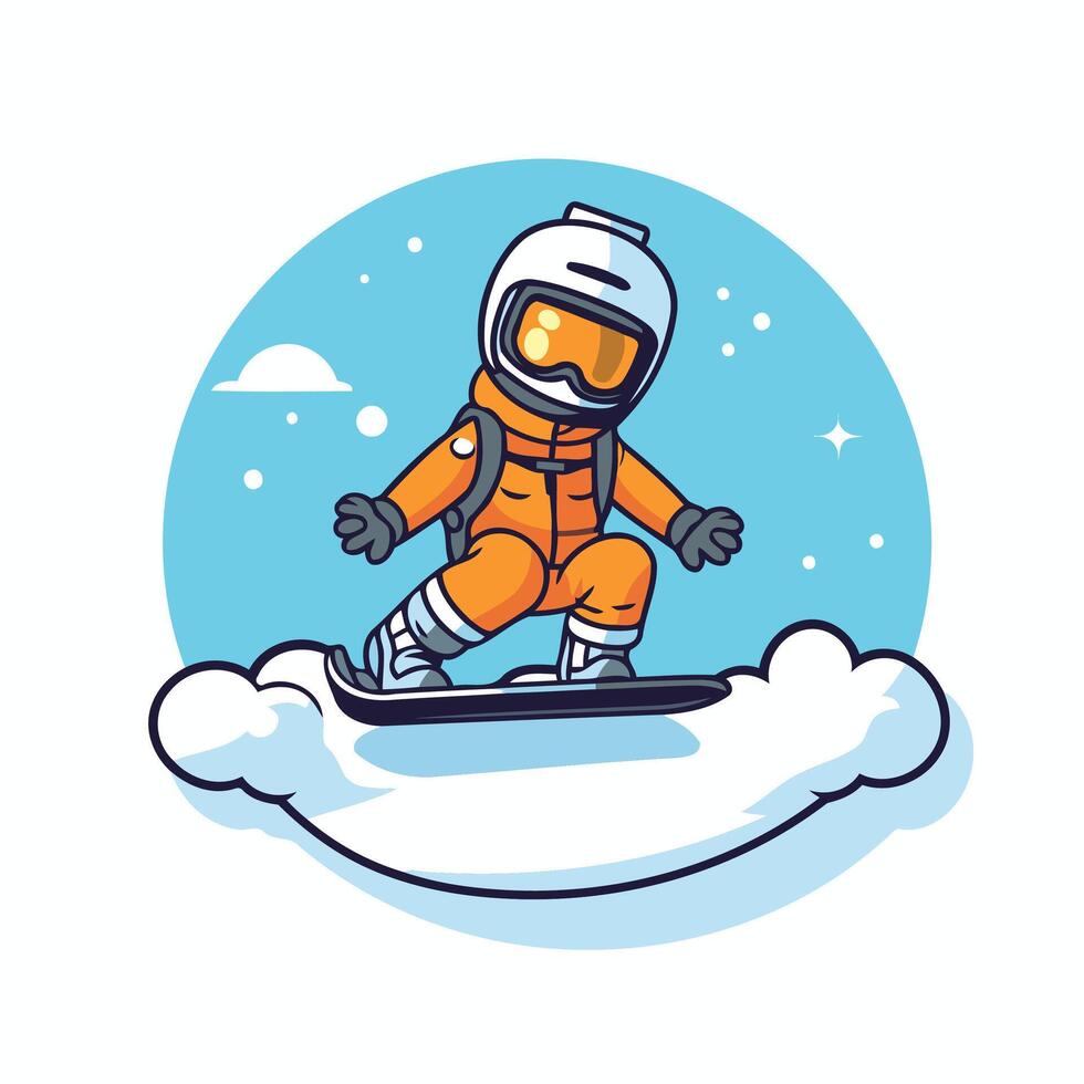 An astronaut riding a snowboard in the sky vector