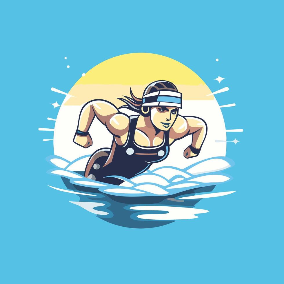 A woman swimmer in the ocean vector