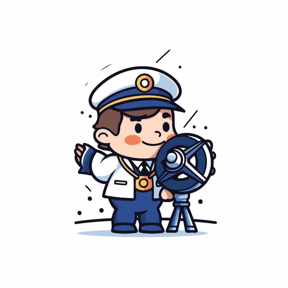 A cartoon sailor holding a telescope vector