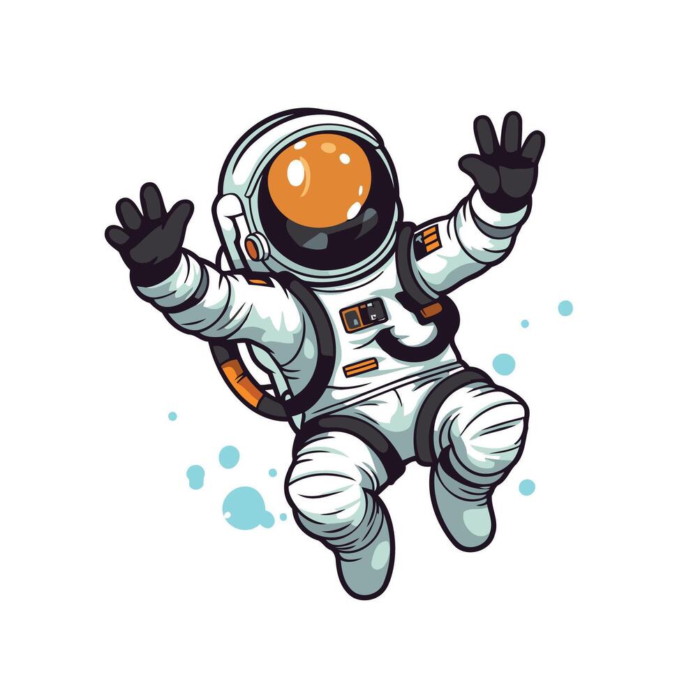 An astronaut floating in the air with his hands up vector