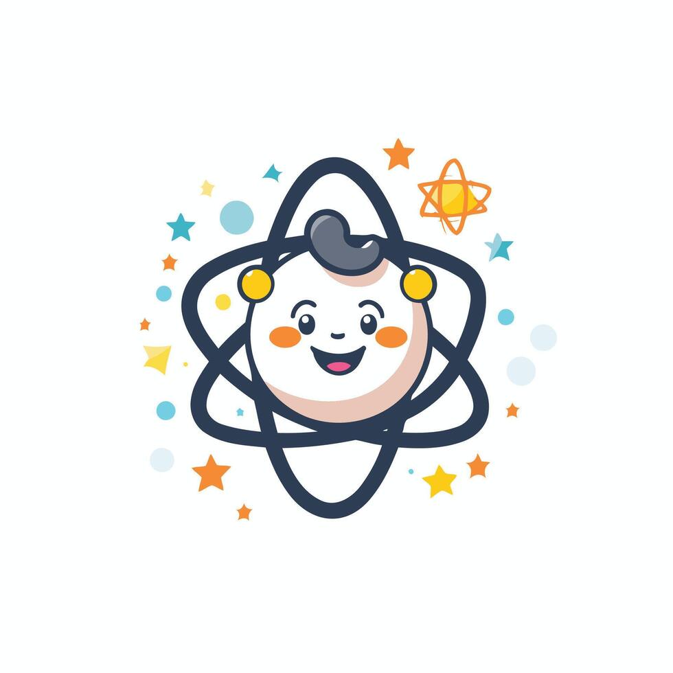 A cartoon character with an atom in the background vector