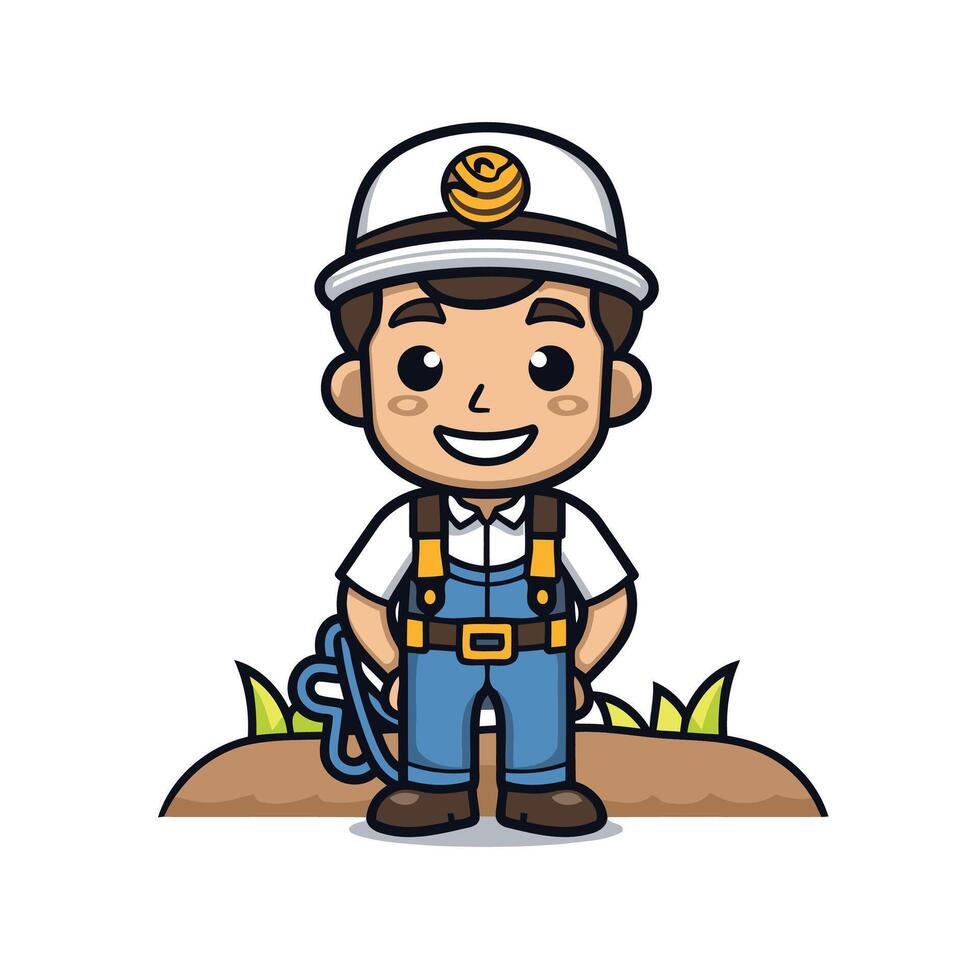 A cartoon miner character with a hat and overalls vector