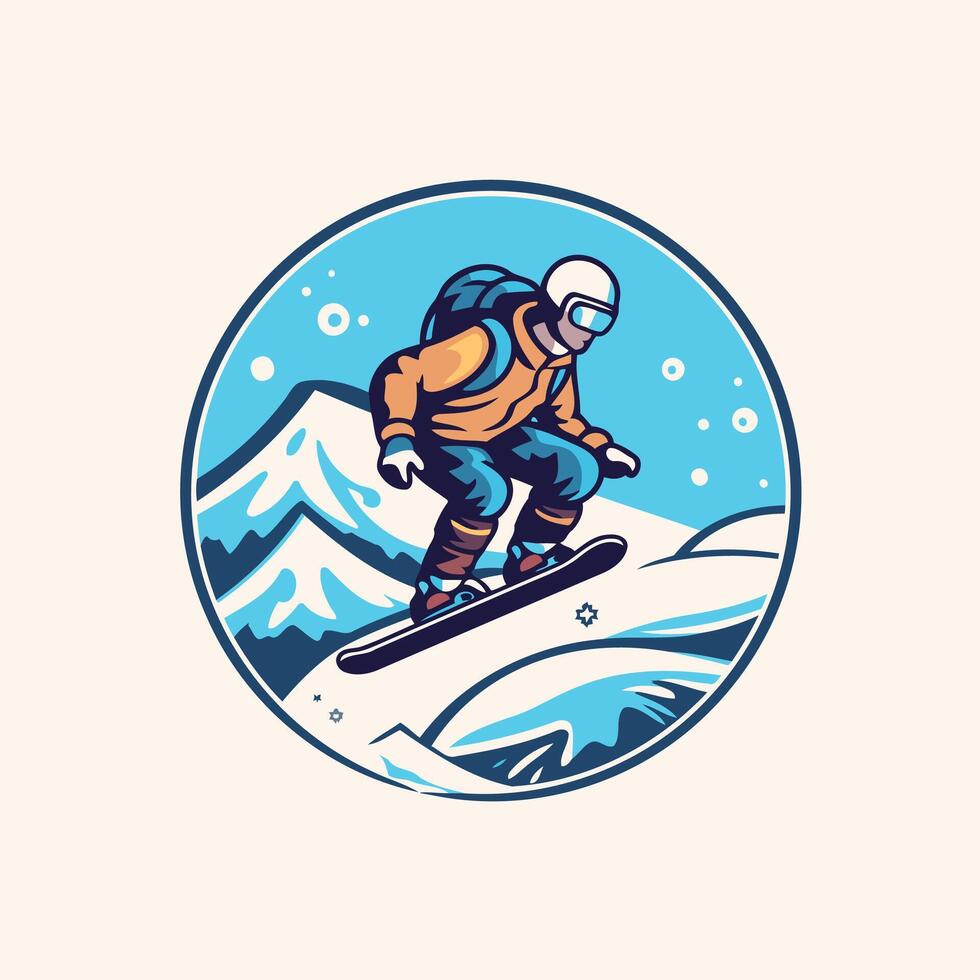 A snowboarder is riding down a mountain vector