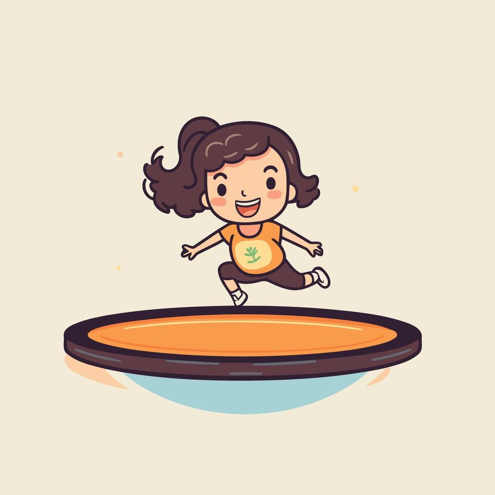 Cartoon girl jumping on trampoline vector