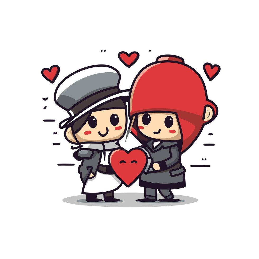 Cute couple with heart illustration vector