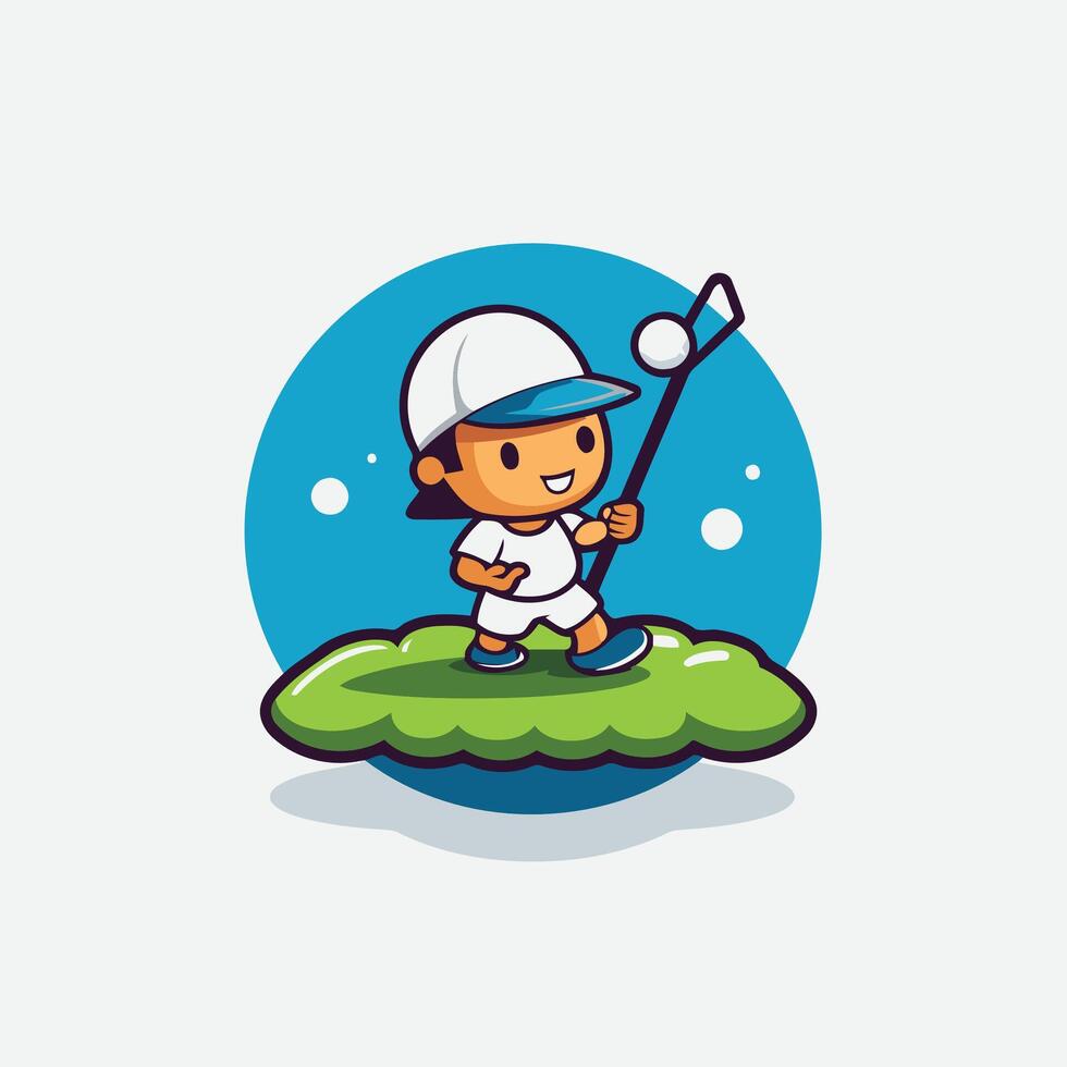 A cartoon character playing golf on a green field vector