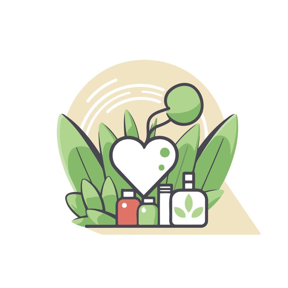 A heart with a bottle of vitamins and a plant vector