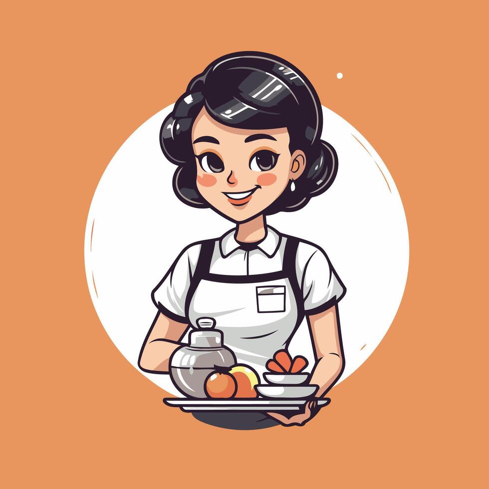 A cartoon woman with a tray of food vector