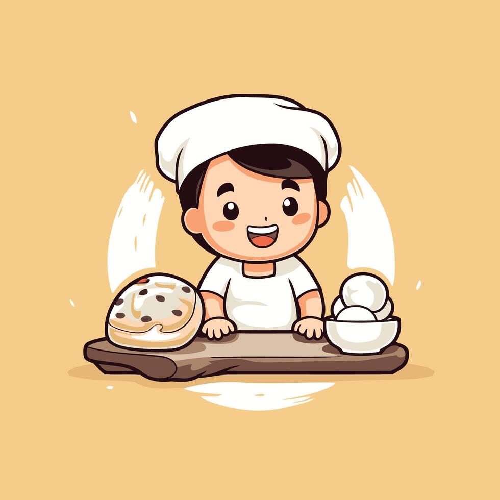 A cartoon boy in a chef hat holding a cookie vector