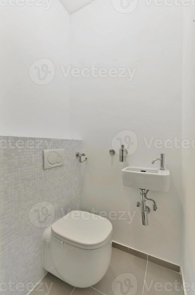 A bathroom with a toilet and a sink photo