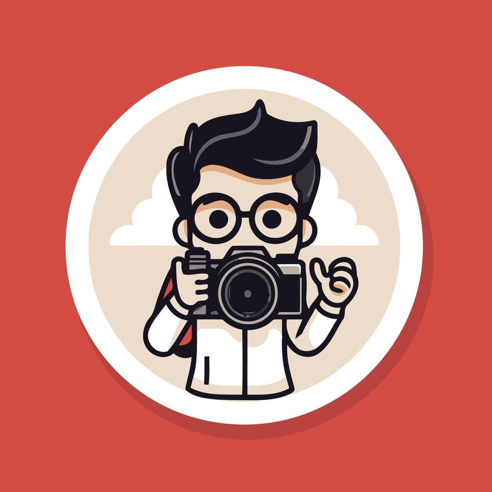 A man with a camera in a round sticker vector
