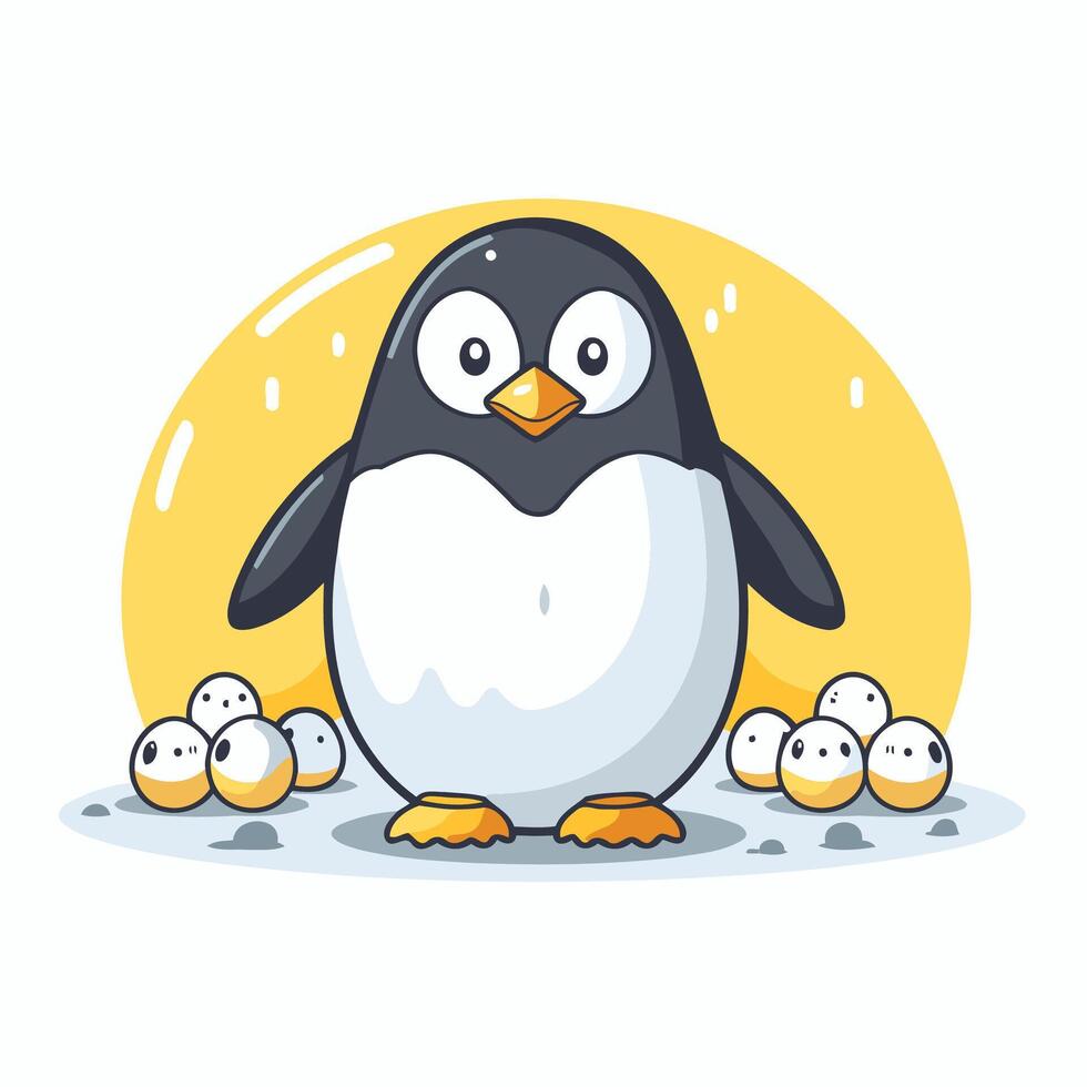 Penguin with eggs and chicks on a white background vector