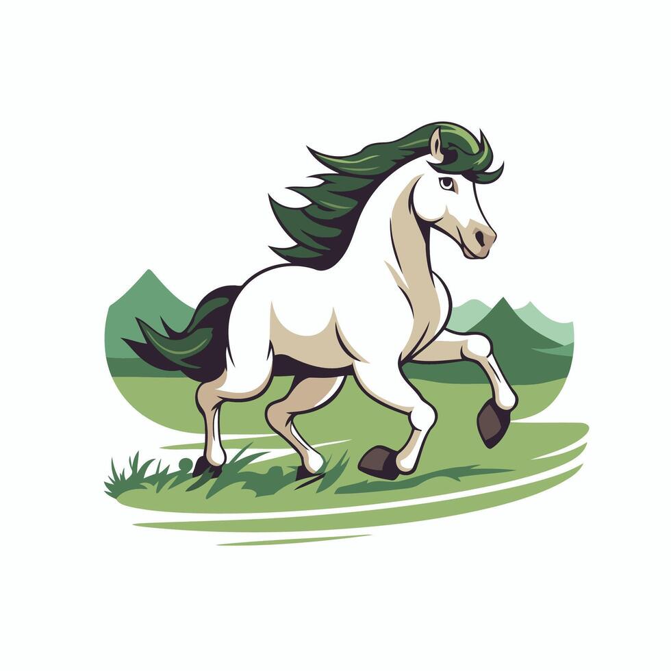 A white horse running in the field vector