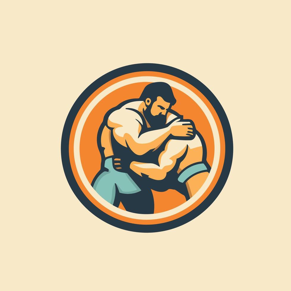 Two wrestlers wrestling in a circle vector