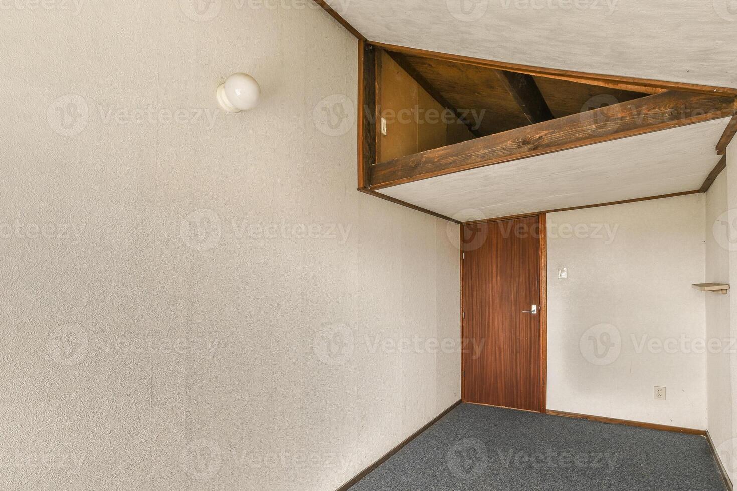 A room with a bed and a door photo